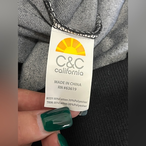 C&C California Velour Black Stripe Full Zip Black Hoodie Large - Picture 10 of 13